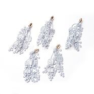 CCB Plastic Big Pendants, with Lace, Flower, Golden, Light Grey, 70~90x6mm, Hole: 1.6mm(CCB-G011-A01)