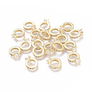 Brass Micro Pave Cubic Zirconia Charms, Long-Lasting Plated, Cadmium Free & Lead Free & Nickel Free, Ring, Real 18K Gold Plated, Clear, 10x8x2mm, Hole: 5mm(X-KK-I673-15B)
