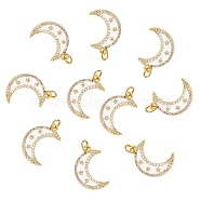 10Pcs Brass Micro Pave Clear Cubic Zirconia Pendants, with Enamel and Brass Jump Rings, Golden, Moon, Creamy White, 21x14x3mm, Jump Ring: 5x1mm, 3mm inner diameter(KK-SZ0005-86)