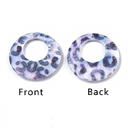 Double Opaque Spray Painted Acrylic Pendants, Flat Round with Leopard Print Pattern, Colorful, 25x3.5mm, Hole: 1.2mm(MACR-S361-37D)