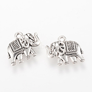 Tibetan Style Alloy Pendants, Elephant, Cadmium Free & Lead Free, Antique Silver, 17x19x5mm, Hole: 2mm(X-TIBEP-Q064-41AS-RS)