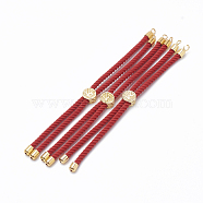 Nylon Twisted Cord Bracelet Making, Slider Bracelet Making, with Brass Findings, Golden, Red, 8.7 inch~9.3 inch(22.2cm~23.8cm), 3mm, hole: 1.5mm(MAK-T003-07G)