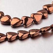 Electroplate Non-magnetic Synthetic Hematite Bead Strands, Heart, Copper Plated, 8x8x3mm, Hole: 0.7mm, about 55pcs/strand, 15.7 inch(G-F300-22B-08)