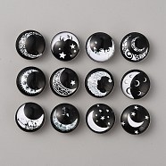 Platinum Plated Brass Jewelry Snap Buttons, with Glass Cabochons, Half Round/Dome, Moon Pattern, 18.5x9mm, Knob: 5.7mm, 12pcs/set(BUTT-WH0050-M01)