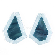 Cellulose Acetate(Resin) Big Pendants, Two-tone, Polygon, Cadet Blue, 53x39x2.5mm, Hole: 1.5mm(KY-S157-26B)