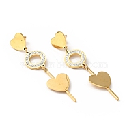 Crystal Rhinestone Heart and Ring Long Dangle Stud Earrings with 316 Stainless Steel Pins, Vacuum Plating 304 Stainless Steel Jewelry for Women, Golden, 66mm, Pin: 0.7mm(EJEW-F285-08G)