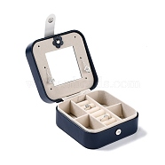 PU Imitation Leather Jewelry Organizer Box, with Wood Inside, Velvet Covered, Portable Jewelry Storage Case, for Ring, Earrings and Necklace, Square with Crown, Marine Blue, 11.2x11.4x5.9cm(CON-P016-A02)