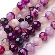 Natural Striped Agate/Banded Agate Beads Strands, Round, Dyed & Heated, Purple, 10mm, Hole: 1mm, about 38pcs/strand, 15 inch(G-D845-01A-10mm)