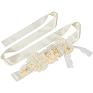 Satin Ribbon, Bridal Belt for Wedding Dress, with Imitation Pearl Beads, Garment Accessories, Lemon Chiffon, 106-1/4x1-5/8~3-7/8 inch(2700x40mm)(OCOR-WH0020-07B)