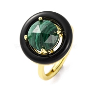 Rack Plating Round Brass Enamel Adjustable Rings, Natural Malachite Finger Rings for Women, Golden, 18x18mm, Inner Diameter: 17mm(RJEW-U004-01H-G)