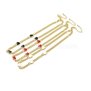 Brass Curb Chains Necklace, Enamel Heart Link Necklace for Women, Lead Free & Cadmium Free, Real 18K Gold Plated, with Chain Extender & Lobster Claw Clasp, Mixed Color, 17-3/8 inch(44cm)(NJEW-A005-02G)