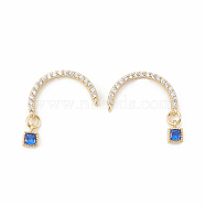 Brass Micro Pave Cubic Zirconia Stud Crawler Earrings, Climber Earrings, Rhombus, Blue, Golden, 19x9mm, Pin: 0.8mm(EJEW-R010-04A)