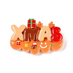 Christmas Opaque Resin Decoden Cabochons, Word Xmas, Sandy Brown, 23x32x7mm(X-RESI-N039-114C)