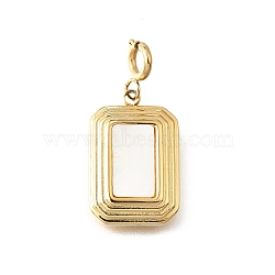 Rectangle 304 Stainless Steel Pendant Decorations, with White Shell and Spring Ring Clasps, Ion Plating(IP), Real 18K Gold Plated, 24mm(STAS-H202-10G)