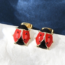 Brass Enamel Stud Earrings for Women, Ladybug, Real 18K Gold Plated, 10x9.5mm(EJEW-A126-04G)