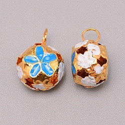 Iron Pendants, with Enamel Flower Pattern, Hollow, Dodger Blue, 19~20x14.5x12mm, Hole: 4.5mm(IFIN-TAC0005-01E)
