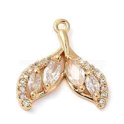 Brass Micro Pave Clear Cubic Zirconia Pendants, Fishtail, Real 18K Gold Plated, 15x14x3mm, Hole: 1mm(KK-G503-42G)