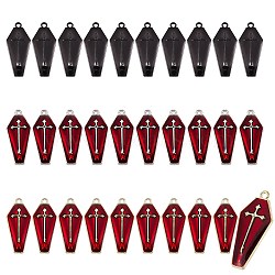 30Pcs 3 Colors Halloween Theme Alloy Enamel Pendants, Coffin with Cross, Mixed Color, 25.5x11x1.5mm, 10pcs/color(ENAM-SZ0002-71)