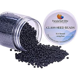 8/0 Grade A Glass Seed Beads, Opaque Colours, Round, Black, 3mm, Hole: 1mm, about 1900~2000pcs/box(SEED-PH0005-10-A)