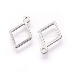 304 Stainless Steel Charms,  Rhombus, Stainless Steel Color, 14x9x0.8mm, Hole: 1mm(X-STAS-F187-01P)
