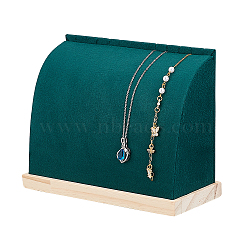 Wood Cover with Velvet Jewelry Display Stands, for Necklaces, Bracelets Storage, Arch Shape, Dark Green, 8.9x20.7x15.5~15.6cm(ODIS-WH0025-122B)