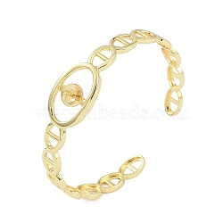 Brass Mariner Link Open Cuff Bangle Making, for Half Drilled Beads, Real 18K Gold Plated, Inner Diameter: 2-1/4x1-3/4 inch(5.6x4.5cm), Tray: 7mm, Pin: 0.9mm(KK-U020-20G)