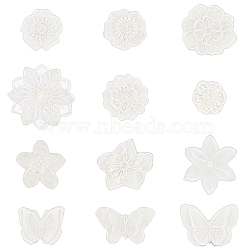 12Pcs 12 Style Computerized Embroidery Lace Self Adhesive/Sew on Patches, Costume Accessories, Appliques, Butterfly & Flower, Mixed Patterns, 33~71x35~71x1~2.5mm, 1pc/style(DIY-FG0004-01)