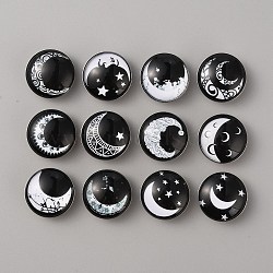 Platinum Plated Brass Jewelry Snap Buttons, with Glass Cabochons, Half Round/Dome, Moon Pattern, 18.5x9mm, Knob: 5.7mm, 12pcs/set(BUTT-WH0050-M01)