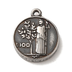 304 Stainless Steel Pendants, Flat Round with Human Charms, Antique Silver, 18x15x3mm, Hole: 1.6mm(STAS-L022-267AS)