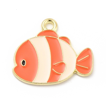 Sea Animal Alloy Enamel Pendants, Light Gold, Fish Pattern, 18x21x1mm, Hole: 1.8mm