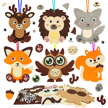 Autumn Animal DIY Craft Sets for Children, Creative Wool Crafts with Foam Rubber Stickers, Mixed Color, 140~73x126~167x2mm