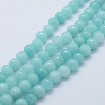 Natural & Dyed White Jade Bead Strands, Imitation Aquamarine, Round, 10mm, Hole: 1.5mm, about 38pcs/strand, 14.96 inch(38cm)