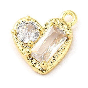 Brass Micro Pave Cubic Zirconia Pendants, Heart, Golden, 10x10x3.5mm, Hole: 1.2mm