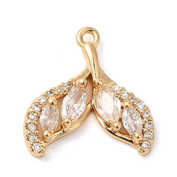 Brass Micro Pave Clear Cubic Zirconia Pendants, Fishtail, Real 18K Gold Plated, 15x14x3mm, Hole: 1mm