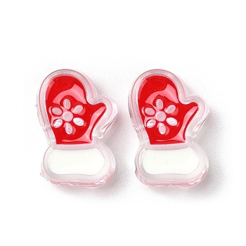 Christmas Decorations Theme Opaque Acrylic Bead with Enamel, Red, Gloves, 22x15x9mm, Hole: 3.5mm