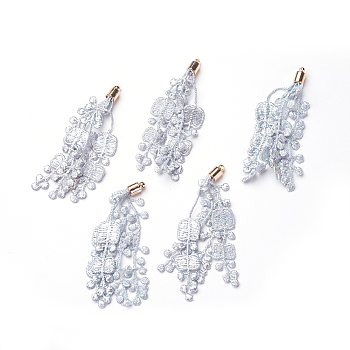 CCB Plastic Big Pendants, with Lace, Flower, Golden, Light Grey, 70~90x6mm, Hole: 1.6mm