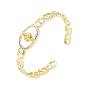 Brass Mariner Link Open Cuff Bangle Making, for Half Drilled Beads, Real 18K Gold Plated, Inner Diameter: 2-1/4x1-3/4 inch(5.6x4.5cm), Tray: 7mm, Pin: 0.9mm