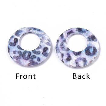Double Opaque Spray Painted Acrylic Pendants, Flat Round with Leopard Print Pattern, Colorful, 25x3.5mm, Hole: 1.2mm