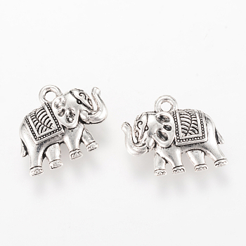 Tibetan Style Alloy Pendants, Elephant, Cadmium Free & Lead Free, Antique Silver, 17x19x5mm, Hole: 2mm