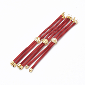 Nylon Twisted Cord Bracelet Making, Slider Bracelet Making, with Brass Findings, Golden, Red, 8.7 inch~9.3 inch(22.2cm~23.8cm), 3mm, hole: 1.5mm