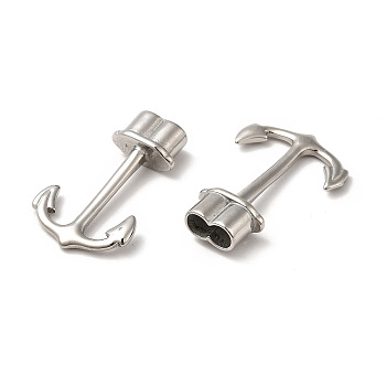 304 Stainless Steel Hook Clasps, For Leather Cord Bracelets Making, Anchor, Stainless Steel Color, 33x22x7mm, Hole: 4mm