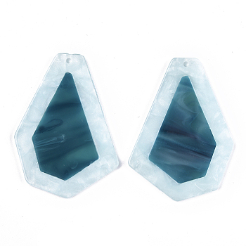 Cellulose Acetate(Resin) Big Pendants, Two-tone, Polygon, Cadet Blue, 53x39x2.5mm, Hole: 1.5mm