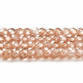 Cubic Zirconia Bead Strands, Faceted Rondelle, PeachPuff, 3x2mm, Hole: 0.6mm, about 164~172pcs/strand, 14.57~14.88 inch(37~37.8cm)