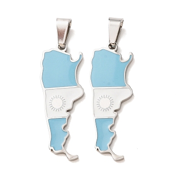 304 Stainless Steel & Enamel Pendants, Map Charms, Stainless Steel Color, 33x11.5x1.5mm, Hole: 6.5x3mm