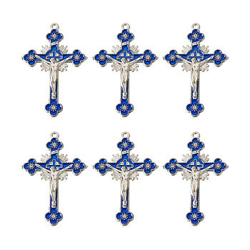 Alloy Enamel Pendants, Cross with Jesus, for Religion, Antique Silver, 55x35mm