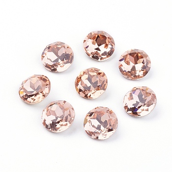 Pointed Back & Back Plated K9 Glass Rhinestone Cabochons, Grade A, Faceted, Flat Round, Juicy Peach, 8x4.5mm