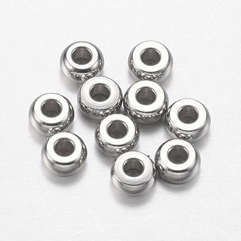 304 Stainless Steel Beads, Flat Round, Stainless Steel Color, 4x2mm, Hole: 1mm