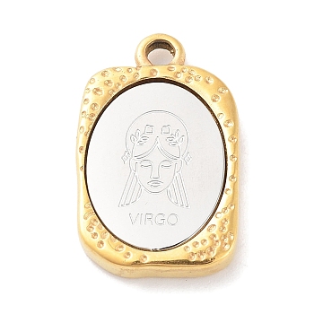 304 Stainless Steel Pendants, Rectangle with Twelve Constellations Charm, Golden & Stainless Steel Color, Virgo, 23x14.5x3mm, Hole: 2mm
