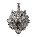 304 Stainless Steel Pendants, Wolf Head Shape Charms, Antique Silver, 46.5x40x13mm, Hole: 10x6.8mm(STAS-E526-07AS)