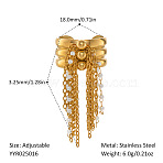 304 Stainless Steel Imitation Pearls Chain Tassel Cuff Open Rings for Women, Real 18K Gold Plated, 32.5mm, Inner Diameter: 18mm(ZH2540-1)